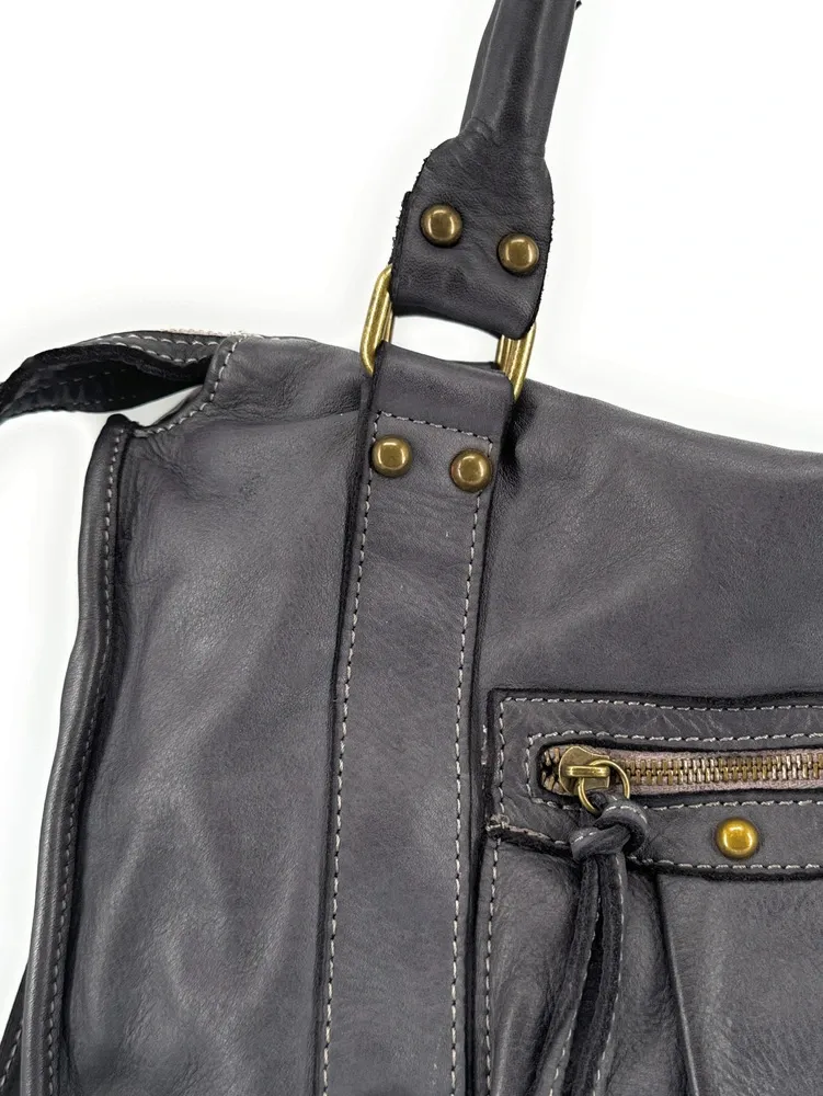 Sac à main en cuir vintage MISS STORM Gris foncé