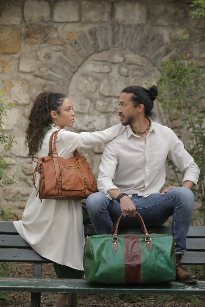 Sac à main en cuir vintage MISS STORM Marron Cognac