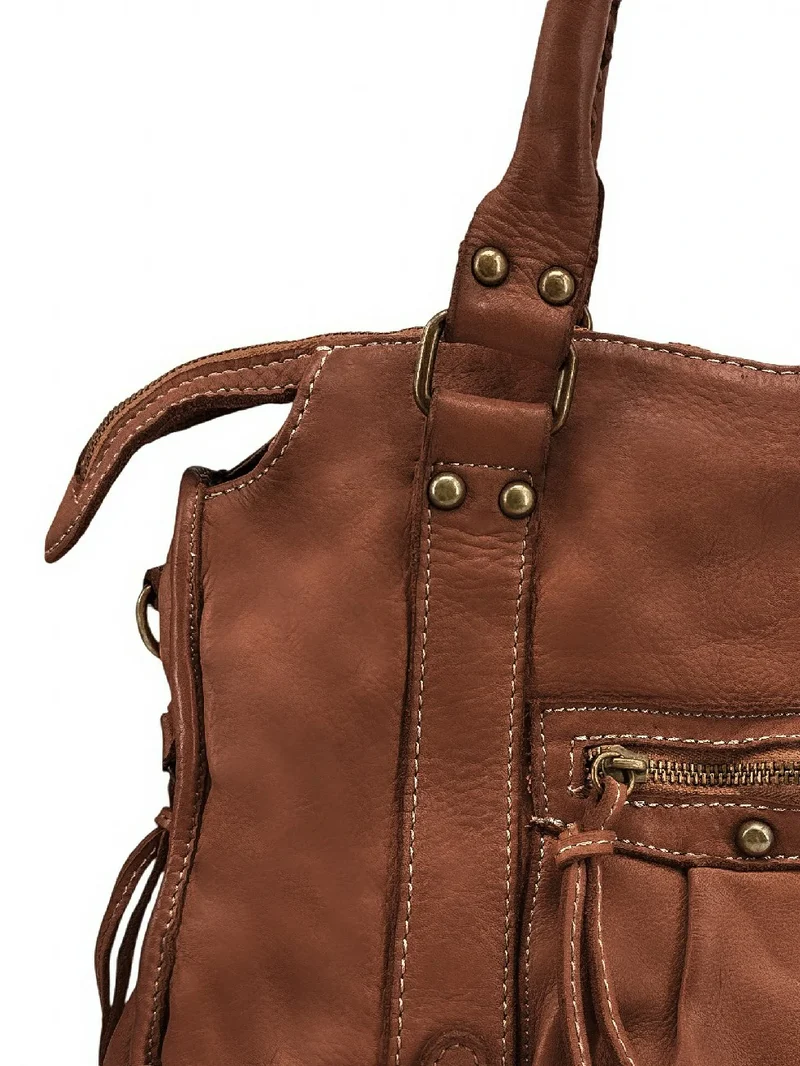 Sac à main en cuir vintage MISS STORM Marron Cognac