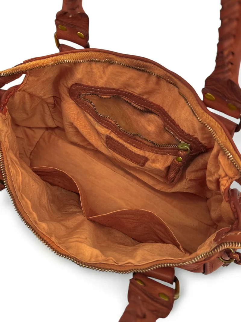 Sac à main en cuir vintage MISS STORM Marron Cognac