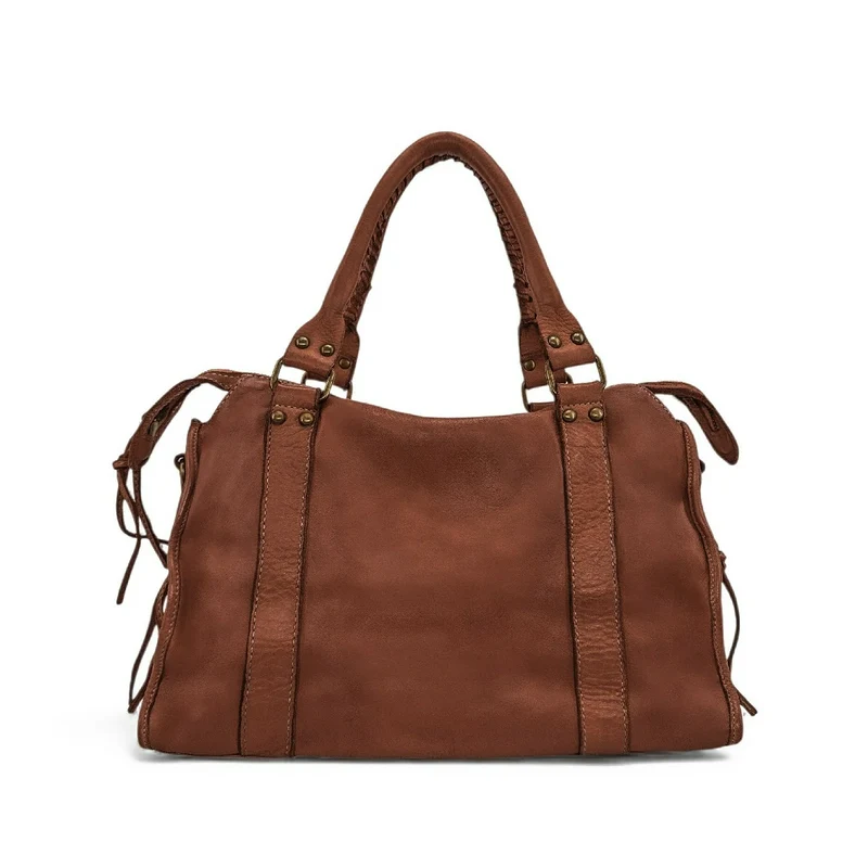 Sac à main en cuir vintage MISS STORM Marron Cognac