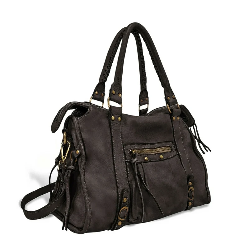 Sac à main en cuir vintage MISS STORM Chocolat