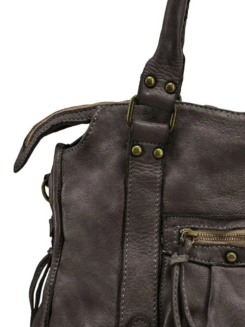 Sac à main en cuir vintage MISS STORM Chocolat