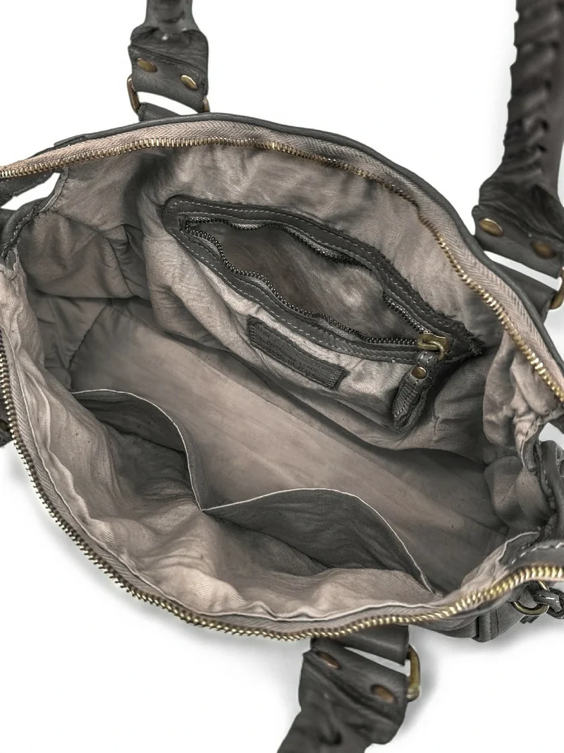 Sac à main en cuir vintage MISS STORM Chocolat