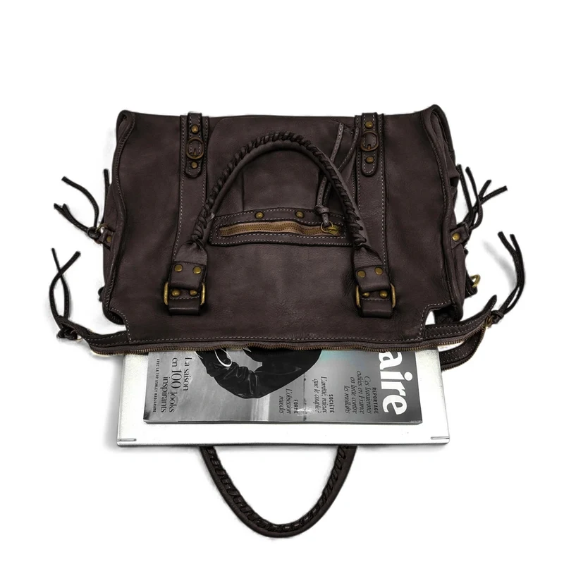 Sac à main en cuir vintage MISS STORM Chocolat