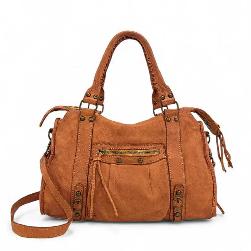 Sac à main en cuir vintage MISS STORM Camel clair