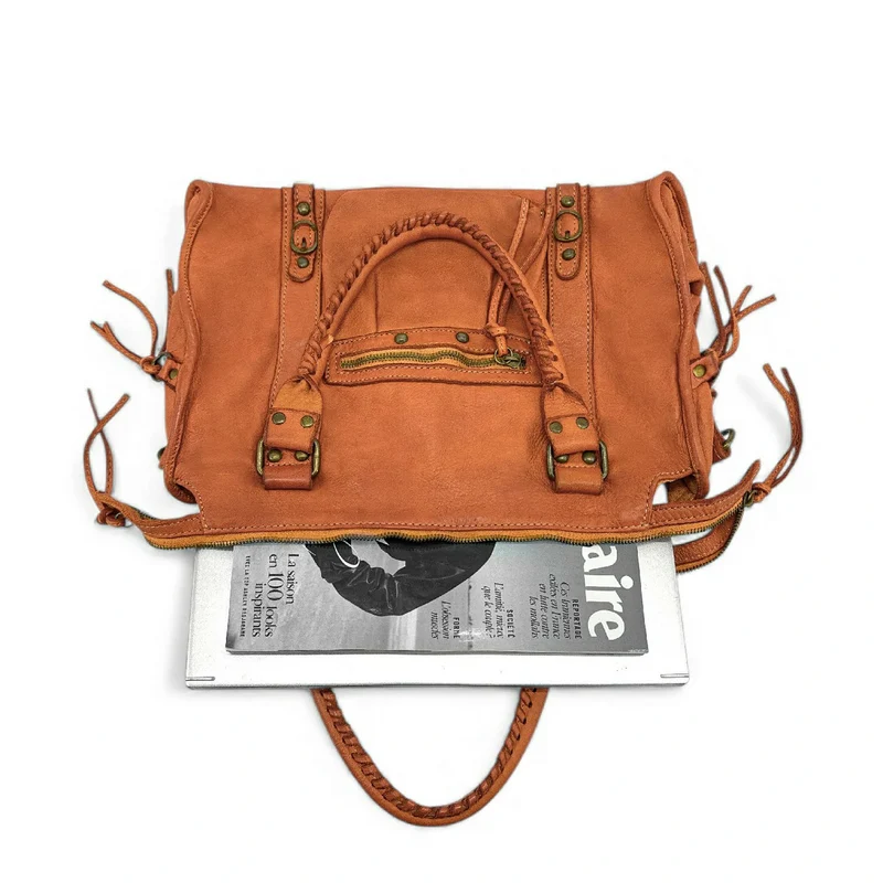 Sac à main en cuir vintage MISS STORM Camel clair