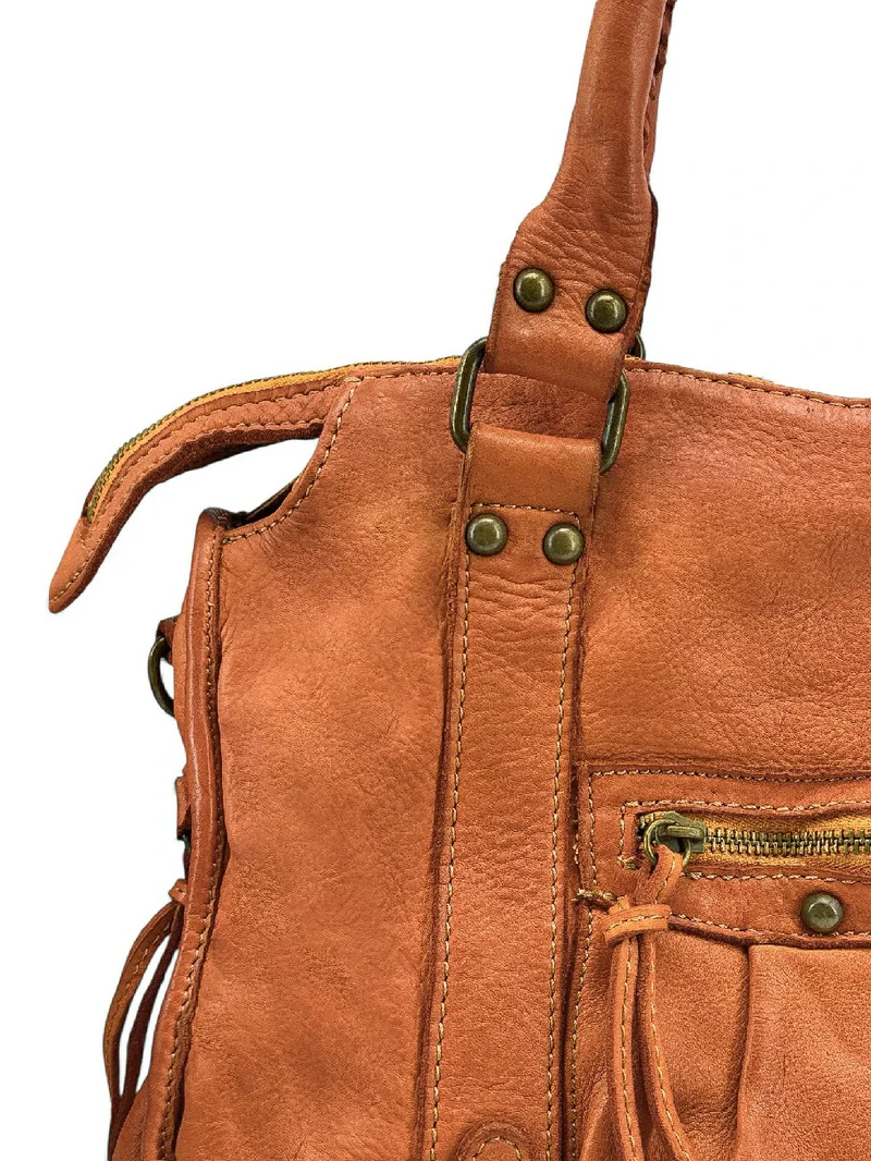 Sac à main en cuir vintage MISS STORM Camel clair