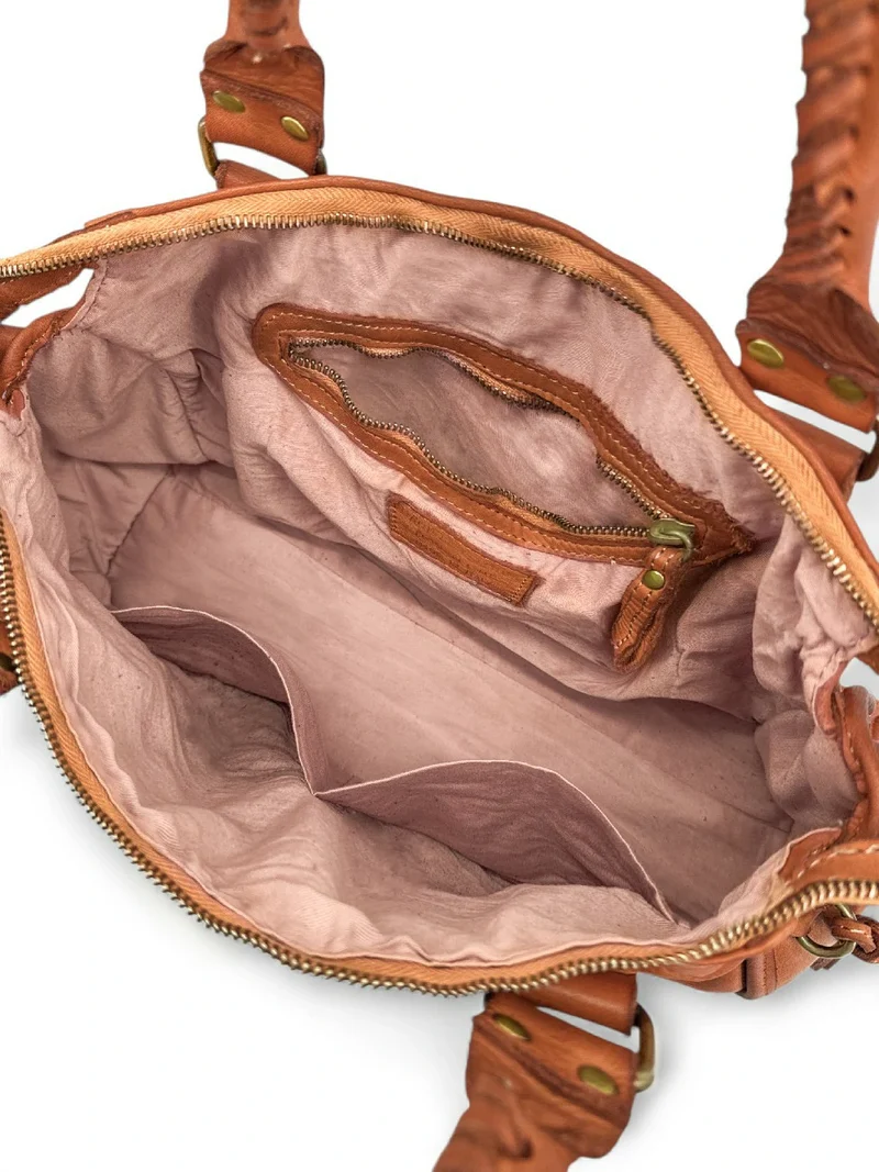 Sac à main en cuir vintage MISS STORM Camel clair