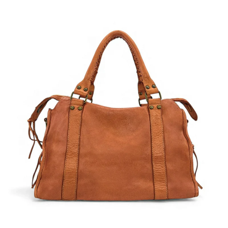 Sac à main en cuir vintage MISS STORM Camel clair