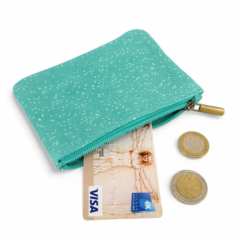 Pochette en daim à paillettes GLITTER PURSE Bleu lagon