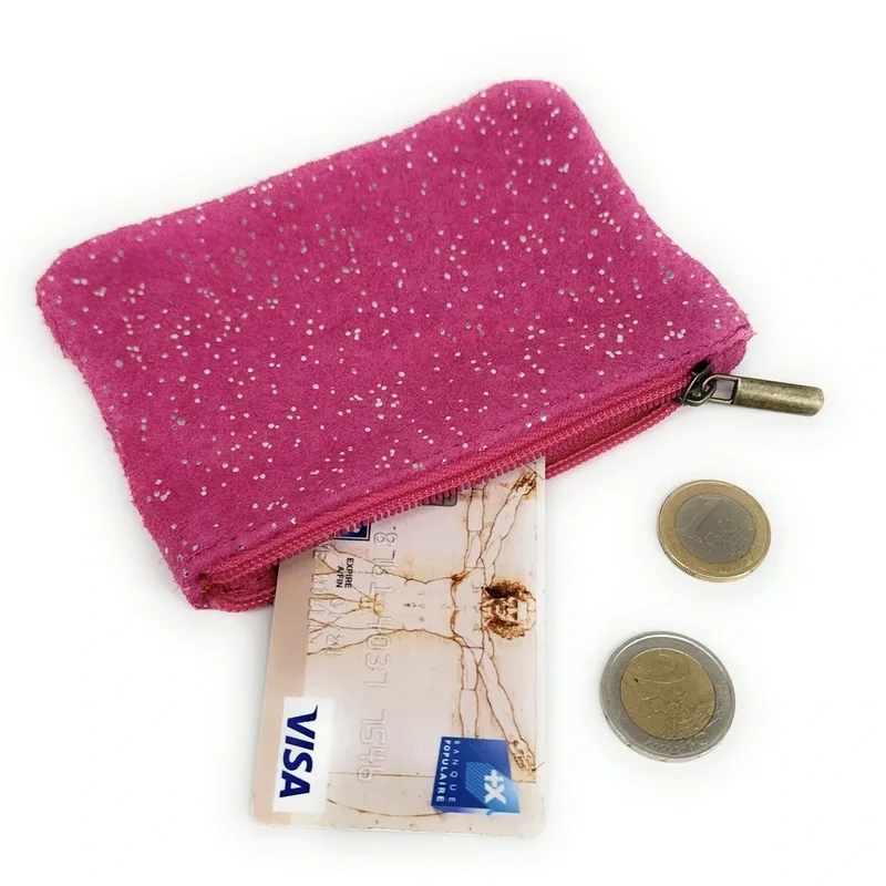Pochette en daim à paillettes GLITTER PURSE Rose fuchsia