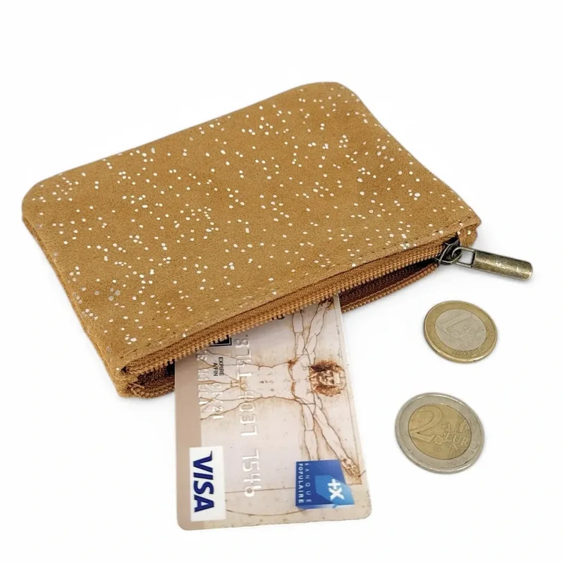 Pochette en daim à paillettes GLITTER PURSE Camel clair