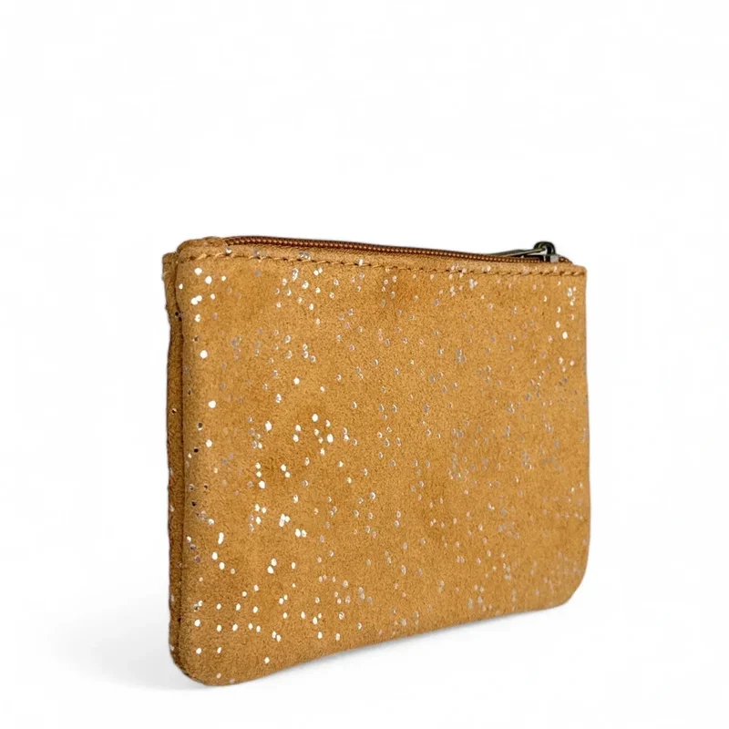 Pochette en daim à paillettes GLITTER PURSE Camel clair