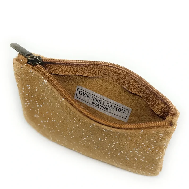 Pochette en daim à paillettes GLITTER PURSE Camel clair