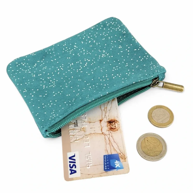 Pochette en daim à paillettes GLITTER PURSE Bleu des mers du sud