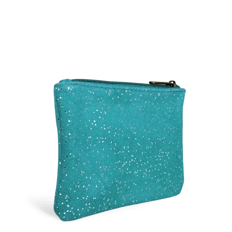 Pochette en daim à paillettes GLITTER PURSE Bleu des mers du sud