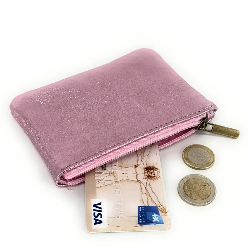 Pochette en cuir irisé GLOW PURSE Rose pâle irisé