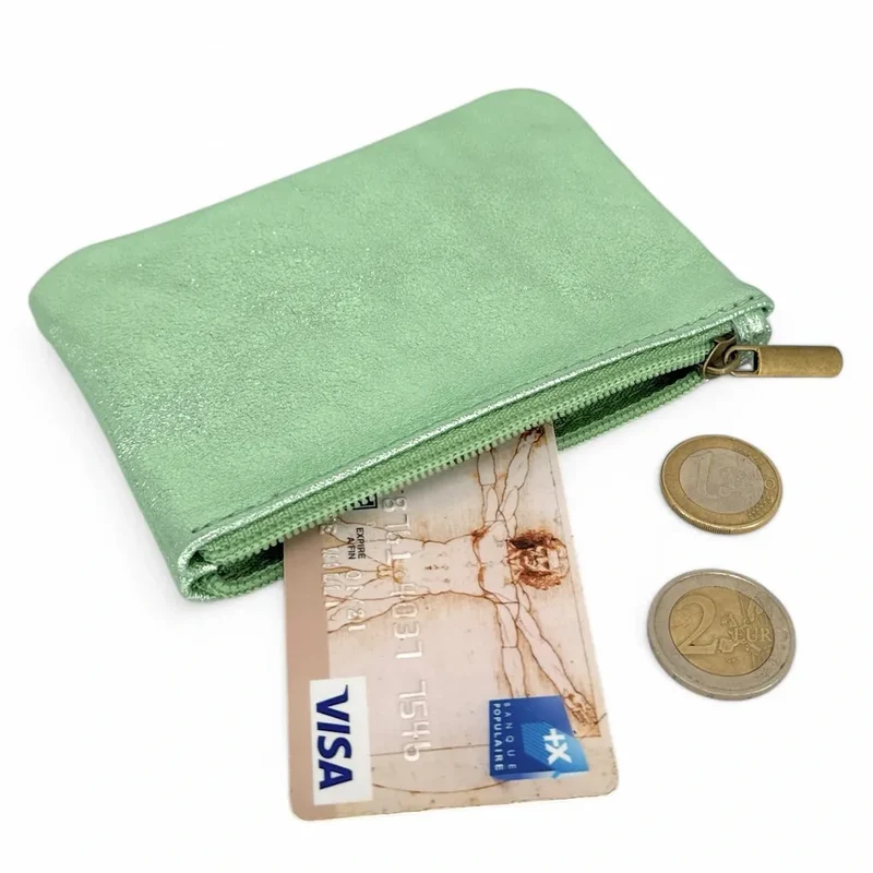 Pochette en cuir irisé GLOW PURSE Vert menthe givrée