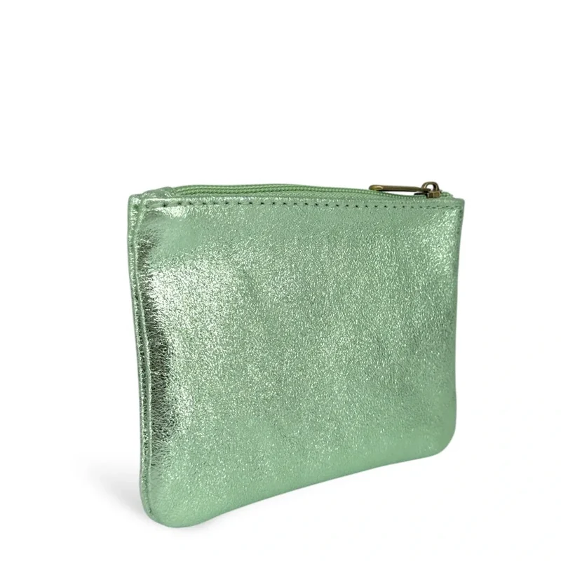 Pochette en cuir irisé GLOW PURSE Vert menthe givrée