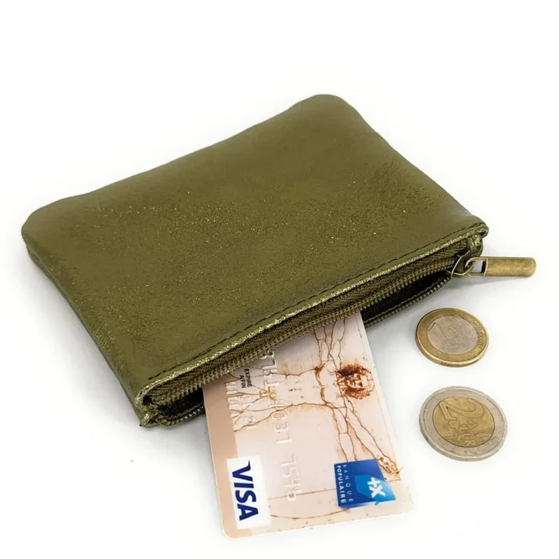 Pochette en cuir irisé GLOW PURSE Vert kaki irisé