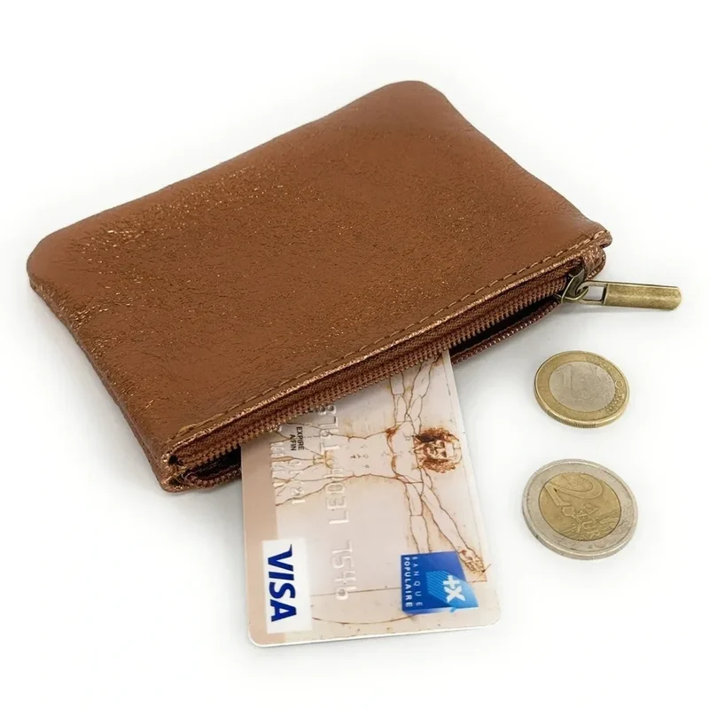 Pochette en cuir irisé GLOW PURSE Marron bronze