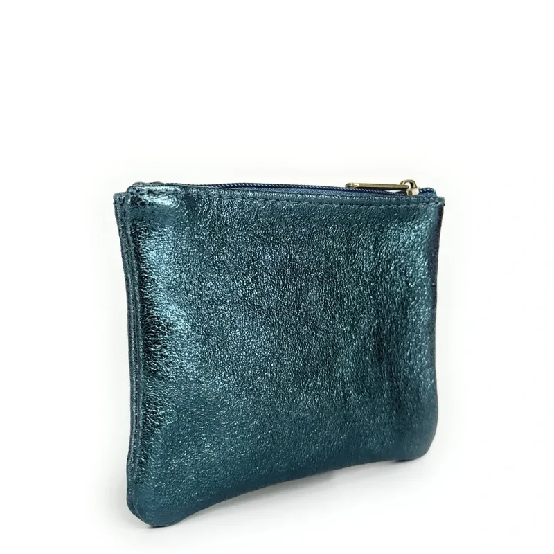 Pochette en cuir irisé GLOW PURSE Bleu canard irisé
