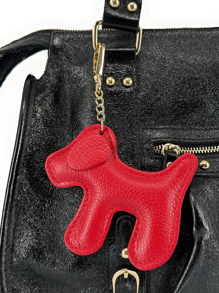 Porte-clés en cuir grainé WOUF Rouge intense