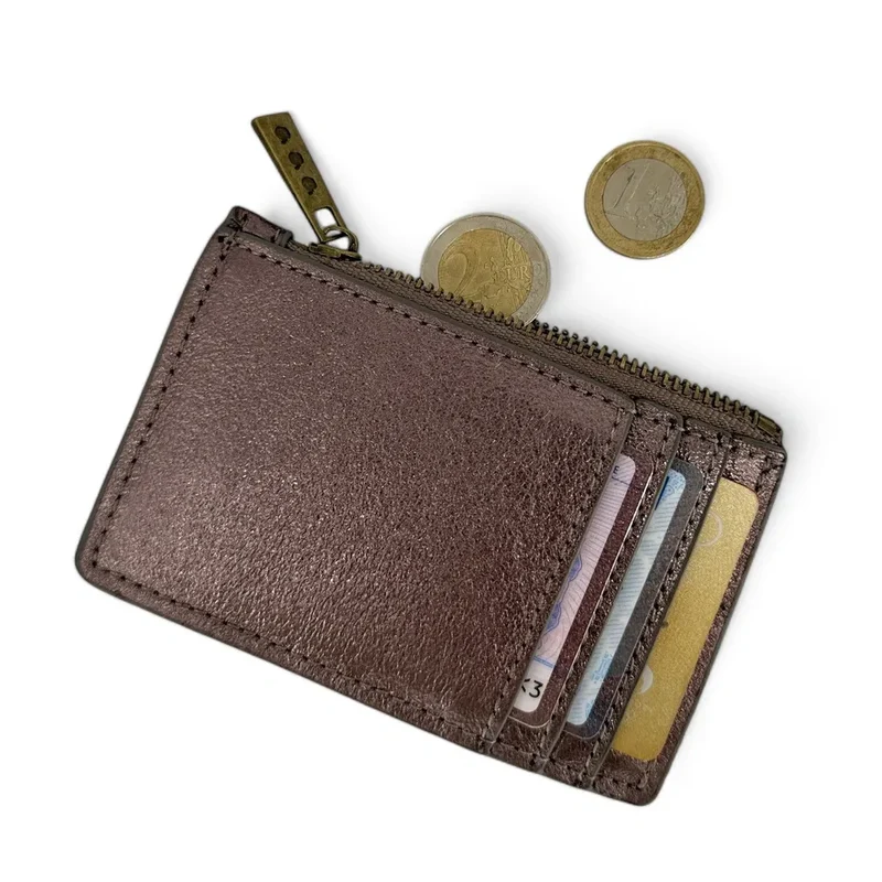 Porte-monnaie porte-cartes en cuir irisé EKKO Marron chocolat