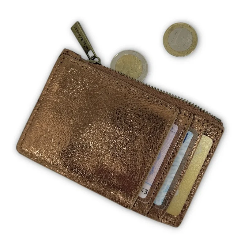 Porte-monnaie porte-cartes en cuir irisé EKKO Bronze