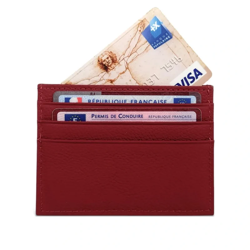 Porte-cartes en cuir grainé NOAH Rouge foncé