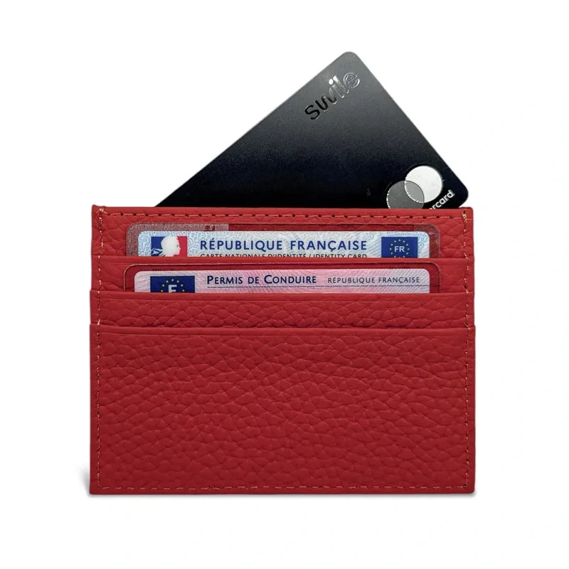 Porte-cartes en cuir grainé NOAH Rouge garance