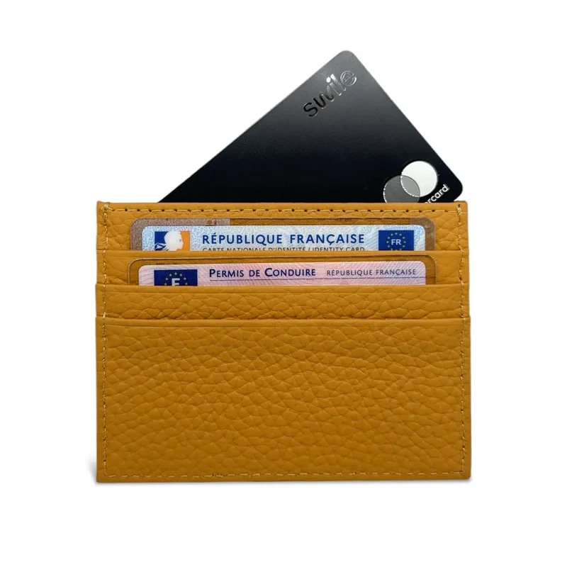 Porte-cartes en cuir grainé NOAH Jaune moutarde