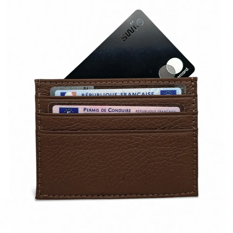 Porte-cartes en cuir grainé NOAH Marron chocolat