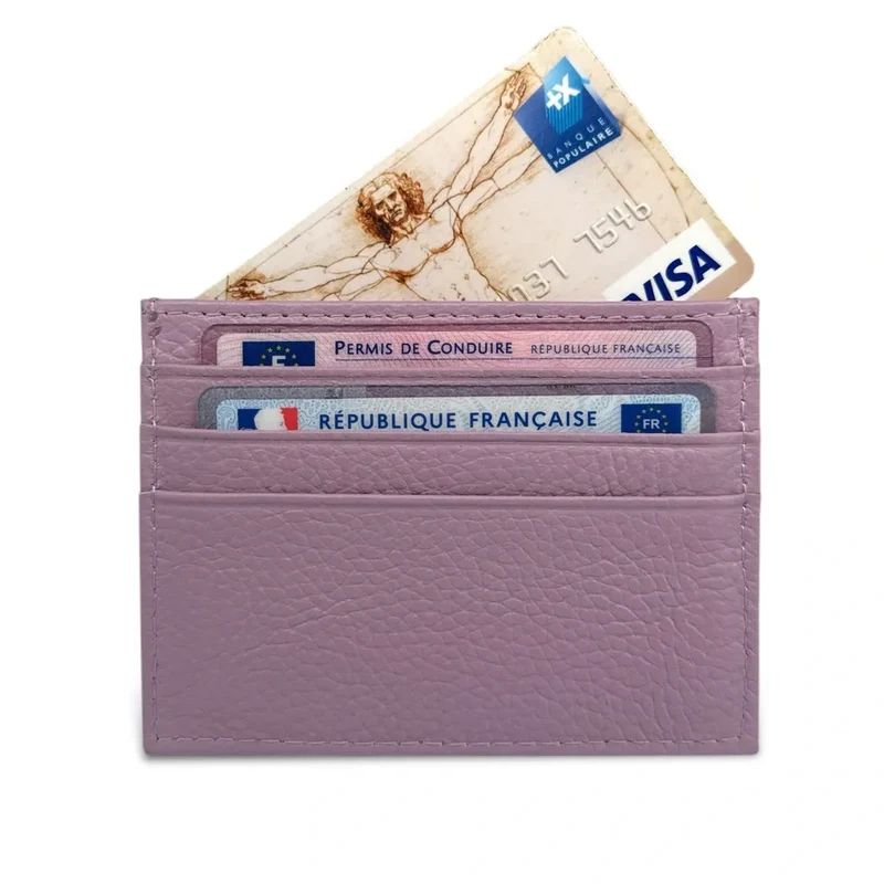 Porte-cartes en cuir grainé NOAH Lilas