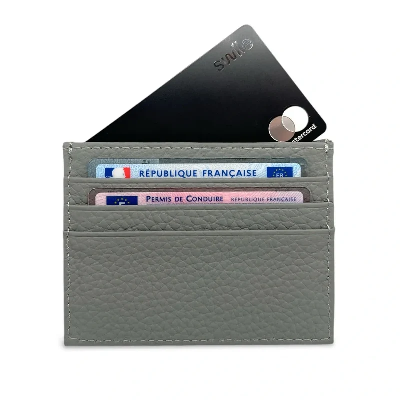 Porte-cartes en cuir grainé NOAH Gris pigeon