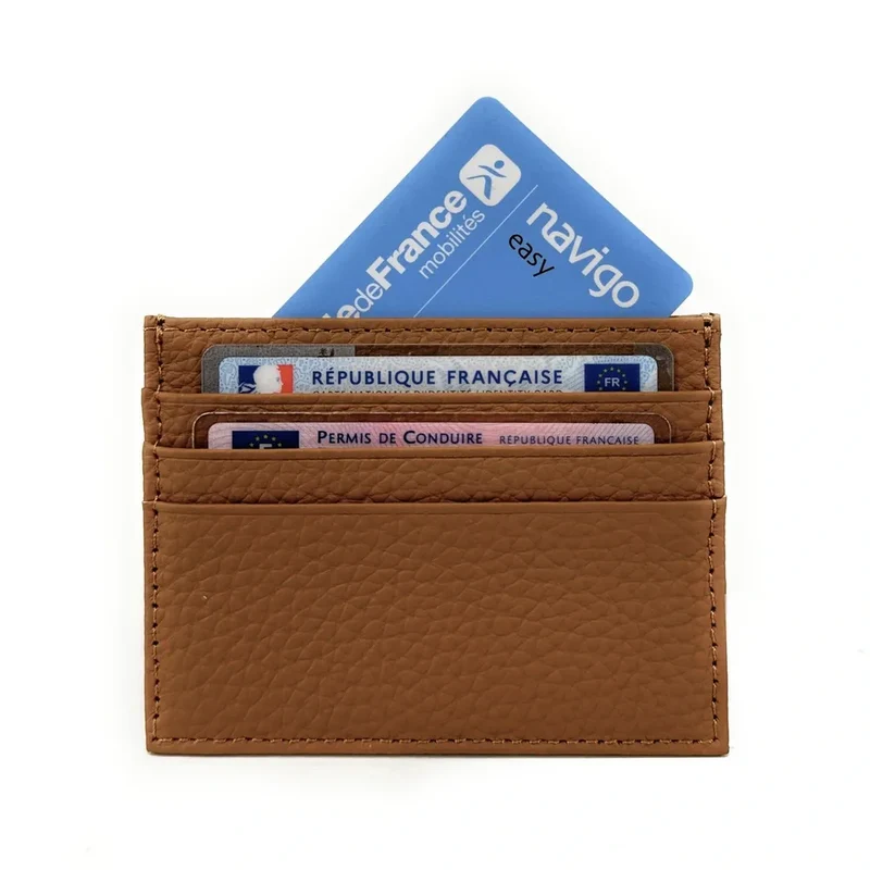 Porte-cartes en cuir grainé NOAH Marron camel