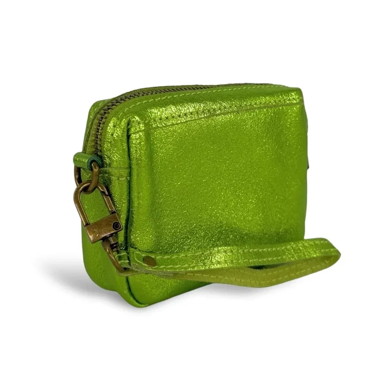 Porte-monnaie avec dragonne en cuir irisé CATCHY Vert anis irisé
