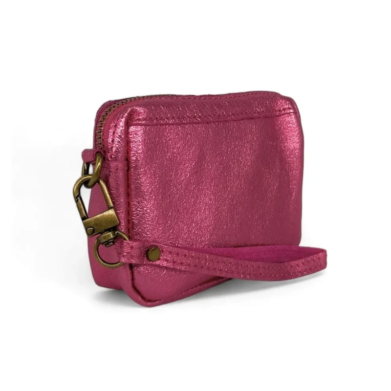 Porte-monnaie avec dragonne en cuir irisé CATCHY Rose néon