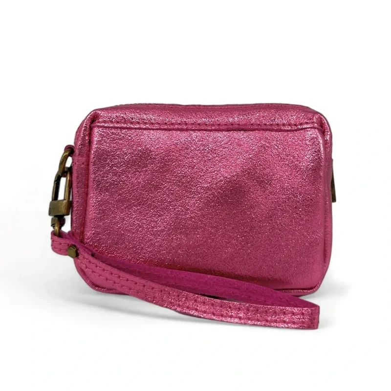 Porte-monnaie avec dragonne en cuir irisé CATCHY Rose néon