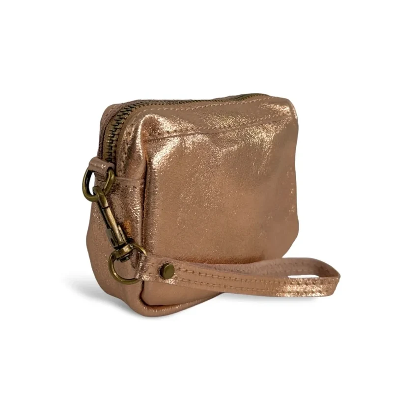 Porte-monnaie avec dragonne en cuir irisé CATCHY Rose gold