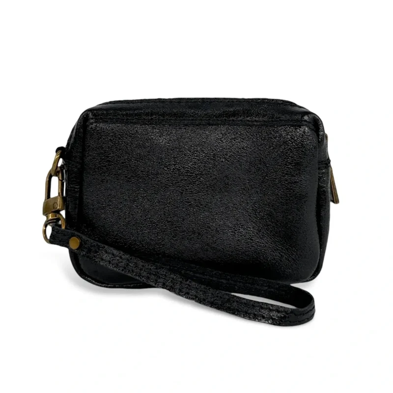 Porte-monnaie avec dragonne en cuir irisé CATCHY Noir irisé