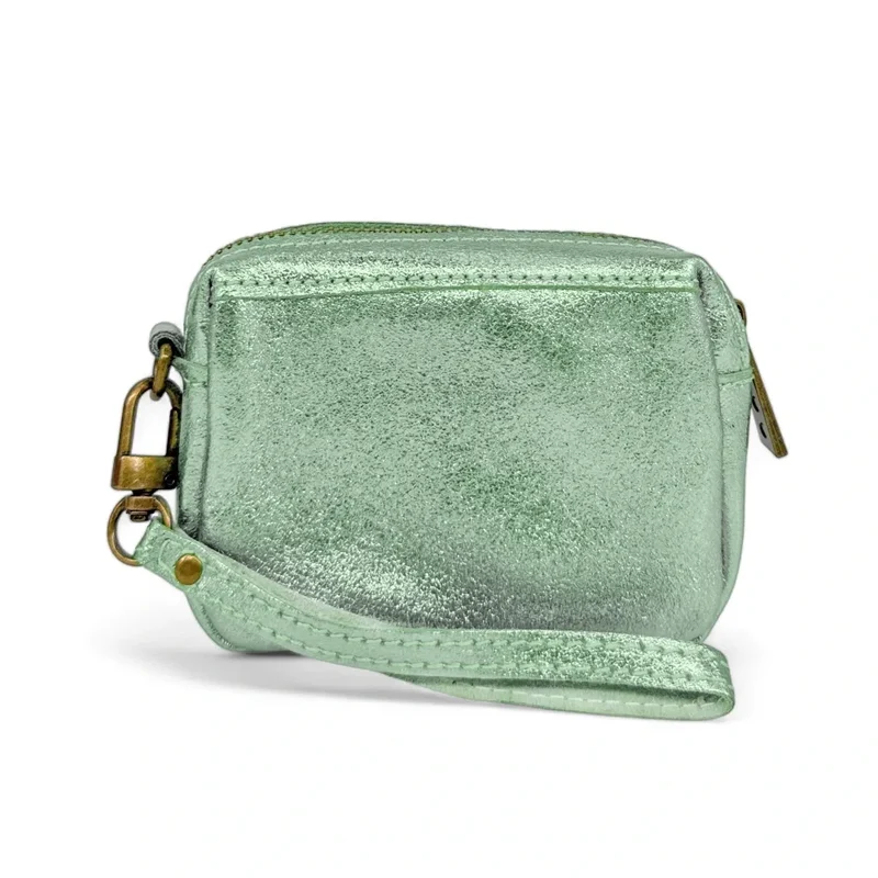 Porte-monnaie avec dragonne en cuir irisé CATCHY Menthe givrée