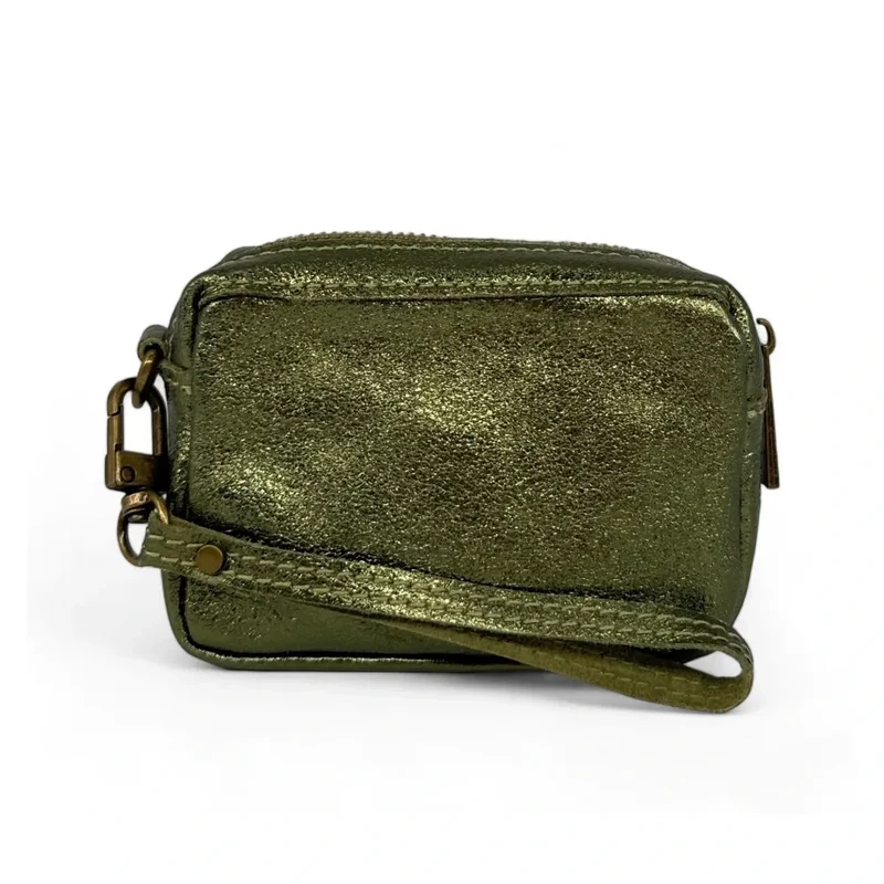 Porte-monnaie avec dragonne en cuir irisé CATCHY Vert kaki irisé