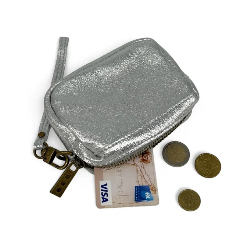 Porte-monnaie avec dragonne en cuir irisé CATCHY Argent moyen