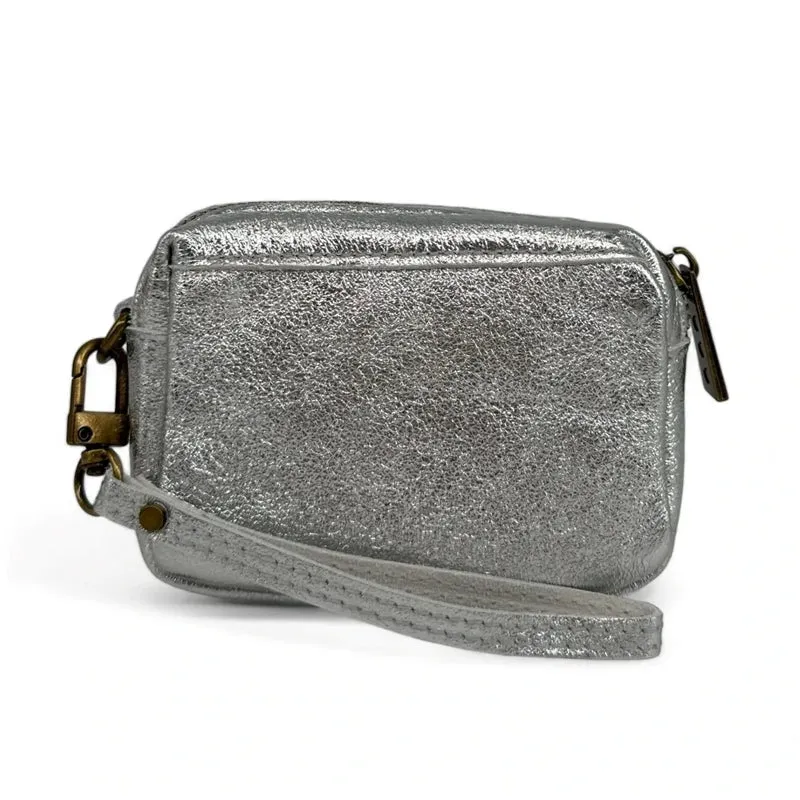 Porte-monnaie avec dragonne en cuir irisé CATCHY Argent moyen