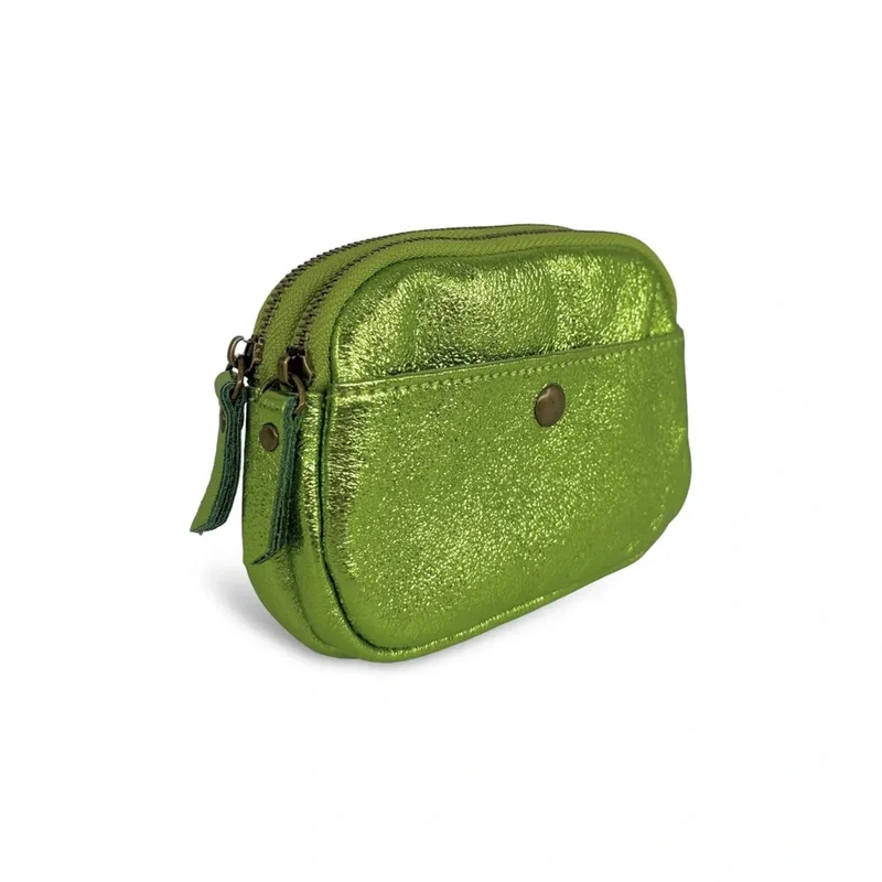 Pochette porte-monnaie en cuir irisé ZIPPY Vert anis irisé