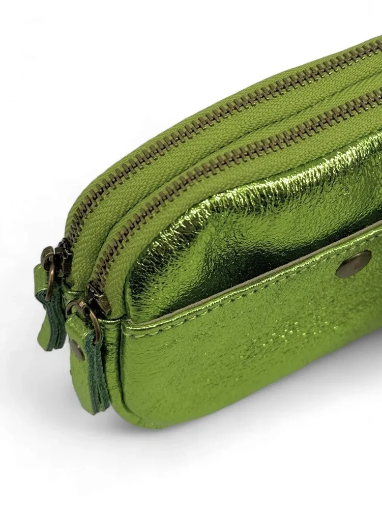 Pochette porte-monnaie en cuir irisé ZIPPY Vert anis irisé