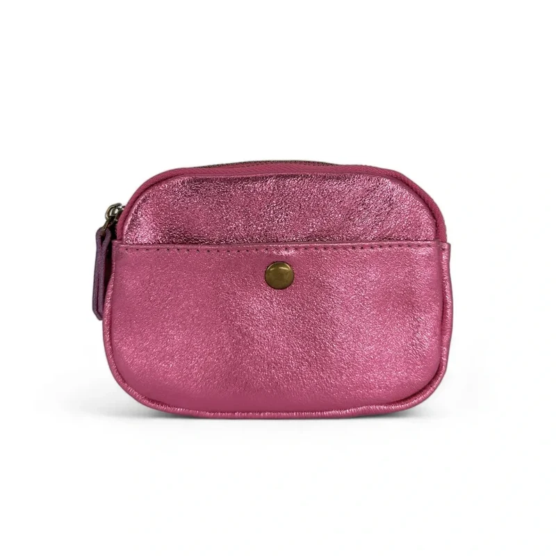 Pochette porte-monnaie en cuir irisé ZIPPY Rose néon
