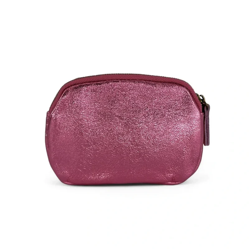 Pochette porte-monnaie en cuir irisé ZIPPY Rose néon